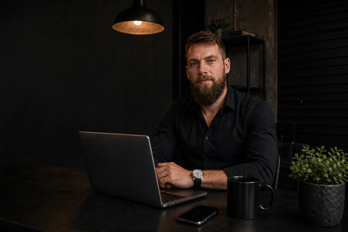 Laurens De Leeuw aan het werk aan een nieuwe website voor een lokale ondernemer
