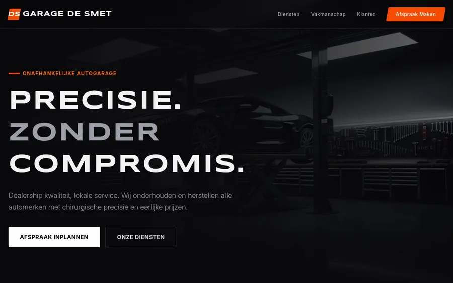 Website voor Garage De Smet, een garage in Vlaanderen