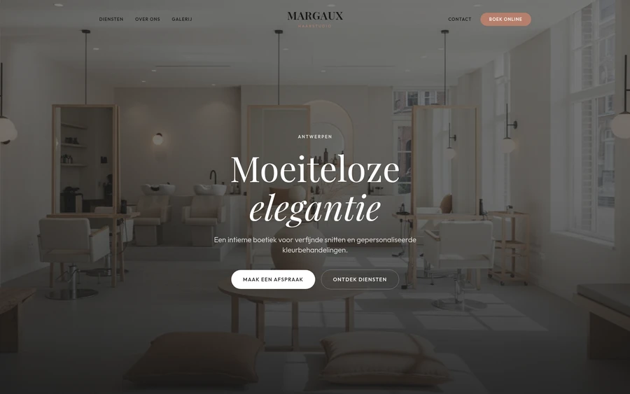 Website voor Haarstudio Margaux, een kapsalon in Vlaanderen