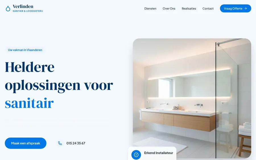 Website voor Sanitair Verlinden, een loodgieter in Vlaanderen