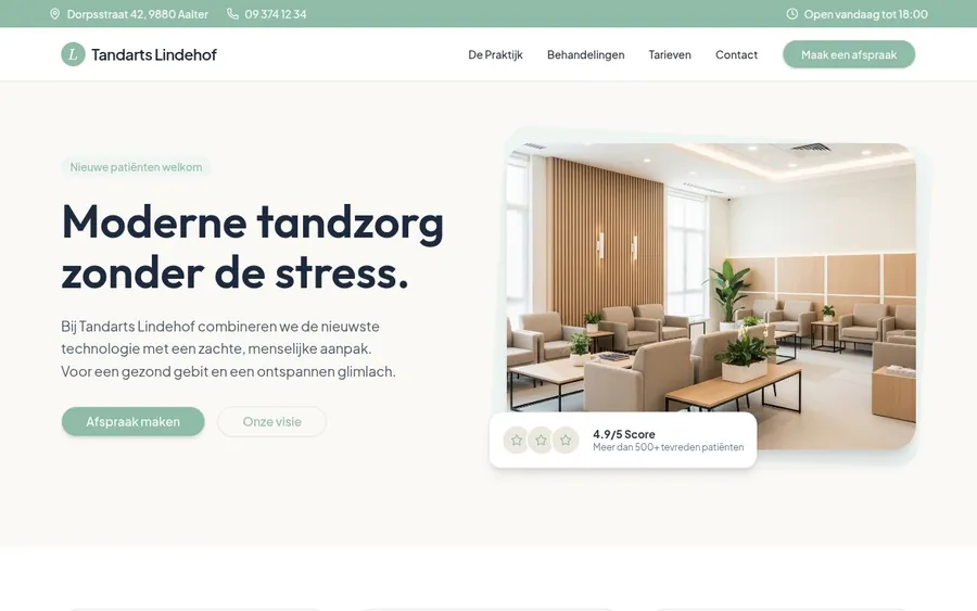 Website voor Tandarts Lindehof, een tandarts in Vlaanderen